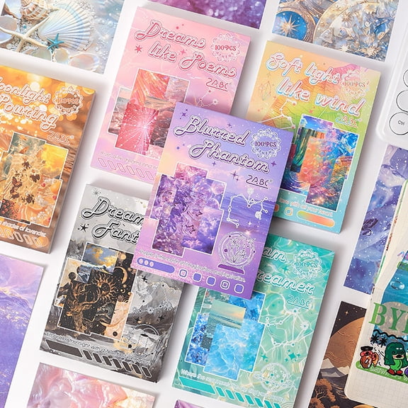 400 pieces of 4-piece pattern non-repeating notebook Dream Star and Moon Theme Non-adhesive collage material paper 9.5*13.5cm DIY scrapbook diary handbook decoration materials