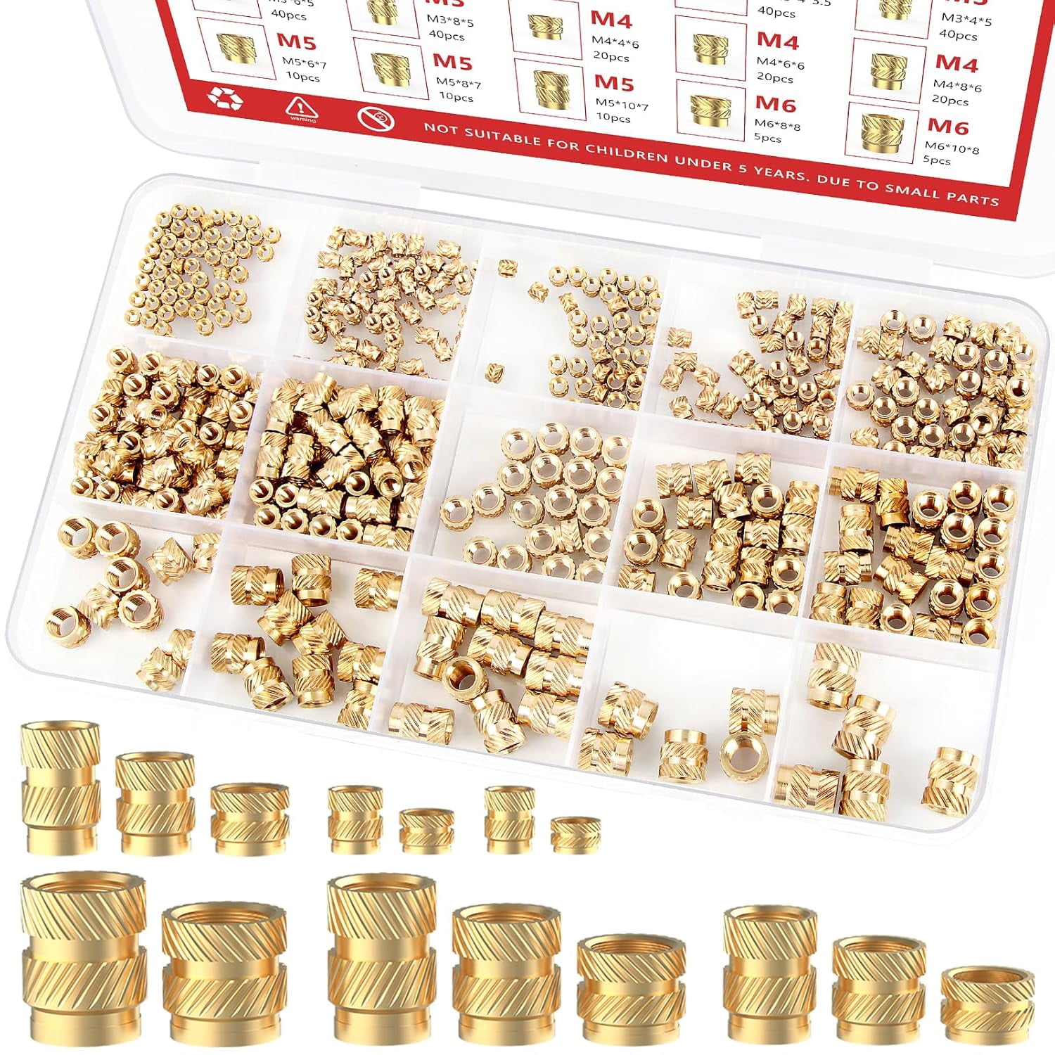 400 pieces of thread insert 22.53456 heat installation kit suitable for plastic and 3D printing components - brass metric knurled nut combination kit