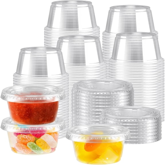 400 sets 2 oz Disposable Plastic Portion Cups with , Sturdy Jello Shot Cups, Souffle Cups, Clear Plastic Containers with for Salad Dressing,Condiment and Dipping Sauce