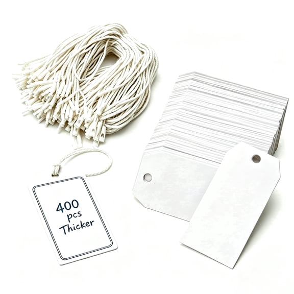 Dayedo 400 thick white hang tag labels, 1.45 inch x 2.25 inch blank labels with ropes, cakes, bread, holiday gifts, price tags (applicable to handheld printers)
