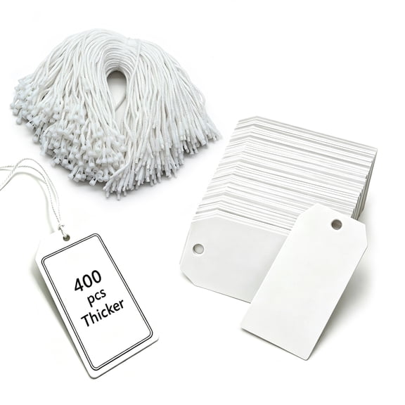 Dayedo Gift Label, 1.45 x 2.25 inches thick white cardboard, blank tag with string tie, 400 pieces
