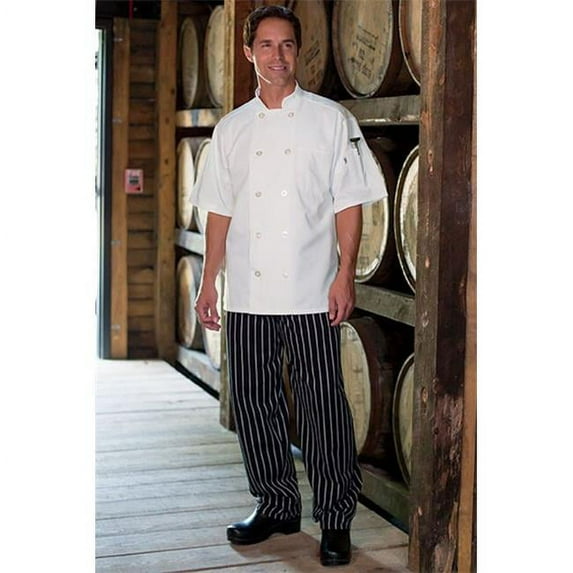 4000-4102 Classic Basic Baggy Chef Pant with 3" Elastic Waist in Chalk Stripe - Small