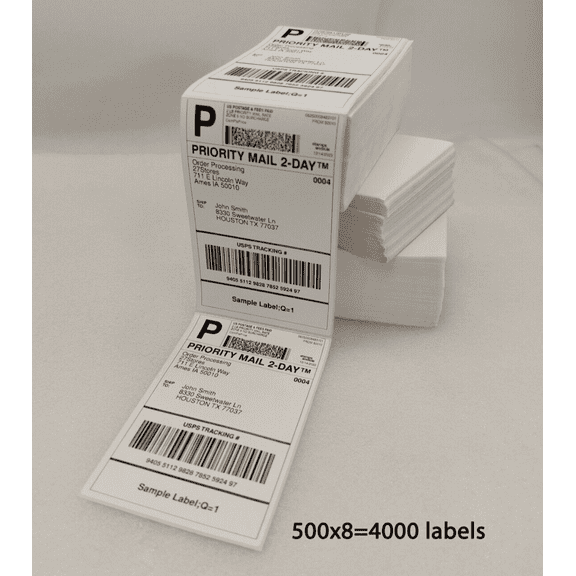 4000 4x6 Fanfold Direct Thermal Shipping Labels for Zebra & Rollo Printers