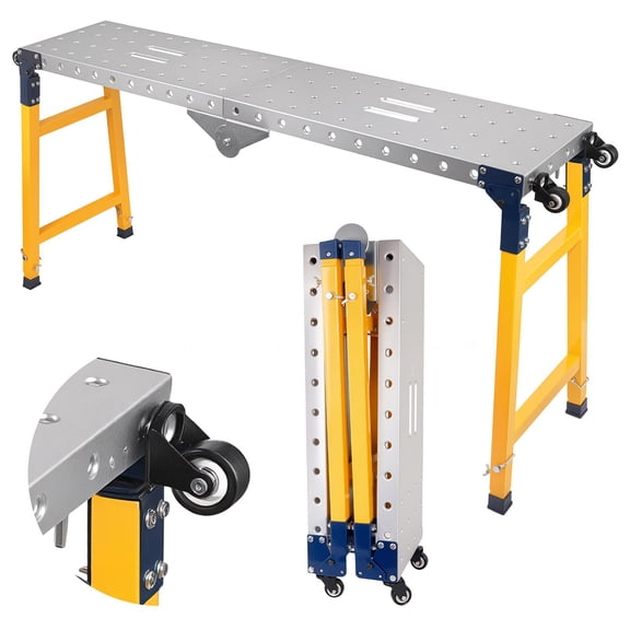4000 LBS Heavy Duty Portable Folding Welding Table, 65"12" Adjustable Height Steel Work Bench, Foldable Work Platform with 4 Silent Casters, 0.7" Clamp Holes, for Welding, Workshop & Construction