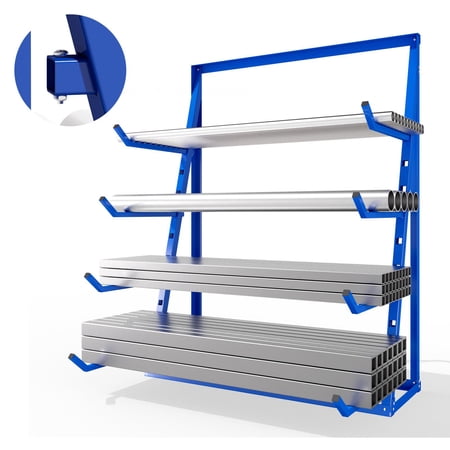 4000 LBS Industrial Cantilever Rack, Heavy Duty Metal Lumber Storage for Warehouse, Alloy Steel Pipe Conduit Organizer, 4-Tier Horizontal Shelving System