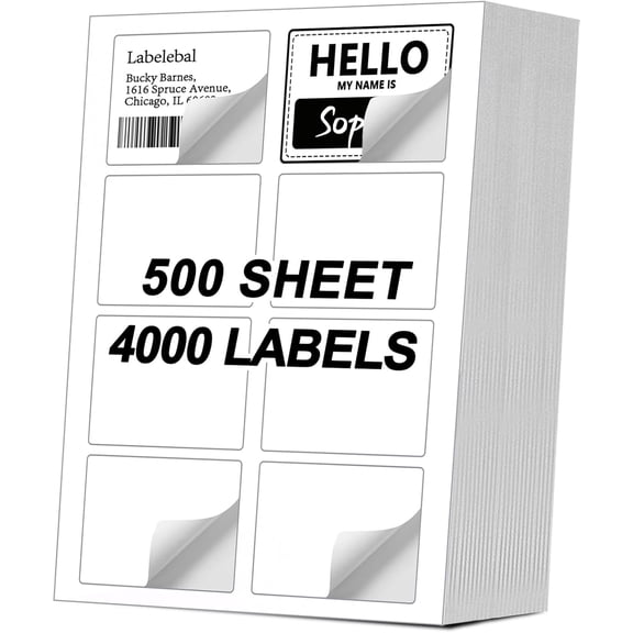 (4000 Labels/500 Sheets) Self Adhesive Name Tag Stickers, 8 Labels per Sheet, A4 Stickers 3-3/8" x 2-1/3" for Inkjet/Laser Printers, White Sticker Shipping/Mailing Labels,