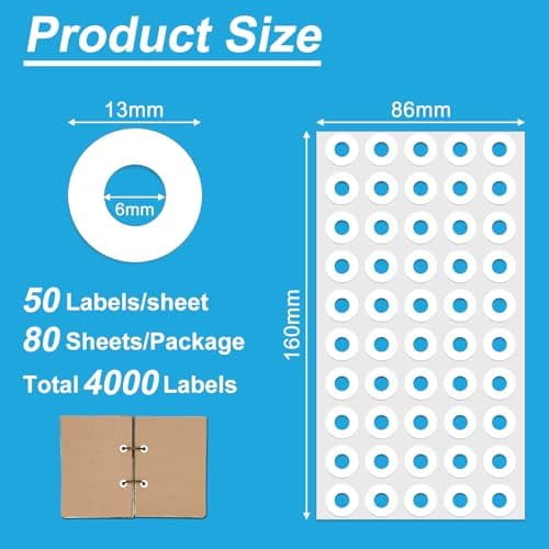 4000 PCS Self-Adhesive Hole Reinforcement Stickers, 1/4" Diameter Hole Punch Reinforcement Stickers, Non-Printable Paper Hole Reinforcement Labels for Schools, Homes, and Offices