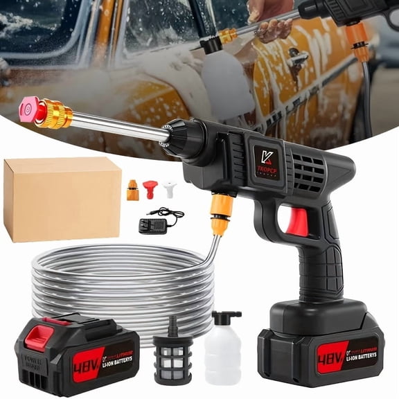 4000 PSI Cordless Pressure Washer, 2 Batteries, 6-in-1 Nozzle, 5m Hose, for Car & Home Cleaning