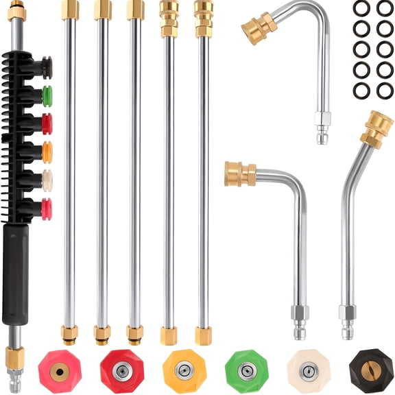 4000 PSI Pressure Washer Extension Wand | 8FT Power Washer Lance With 3 Gutter Cleaner Attachments & 6 Spray Nozzles | 1/4" Quick Connect For Driveway, Roof, Siding Cleaning