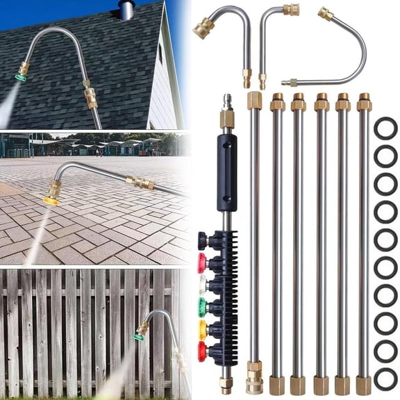 4000 PSI Telescoping High Pressure Washer Wand Set for Gutter & Roof Drainage & Walls Cleaning, Pressure Washer Extension Wand with 5 Atomization Nozzle Tips, 1/4" Quick Connect