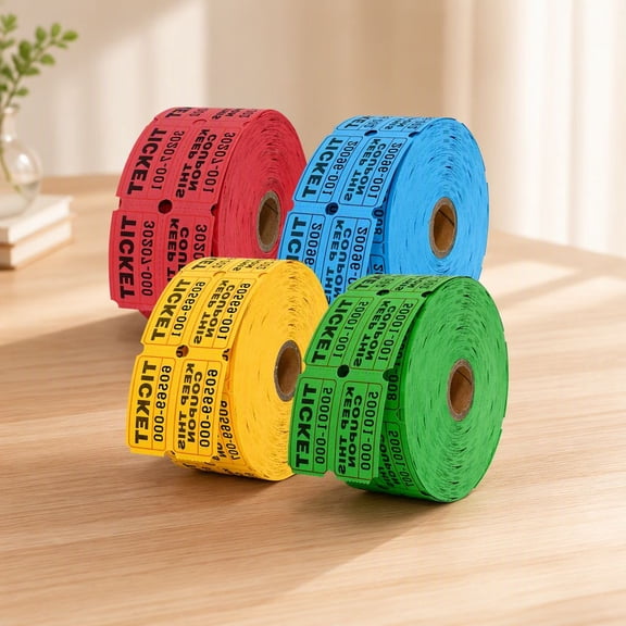 4000 Pairs Double Raffle Tickets, 4 Assorted Colors, 1000 Pairs per Roll, 50/50 Stub Design for Drawings, Games and Fundraisers