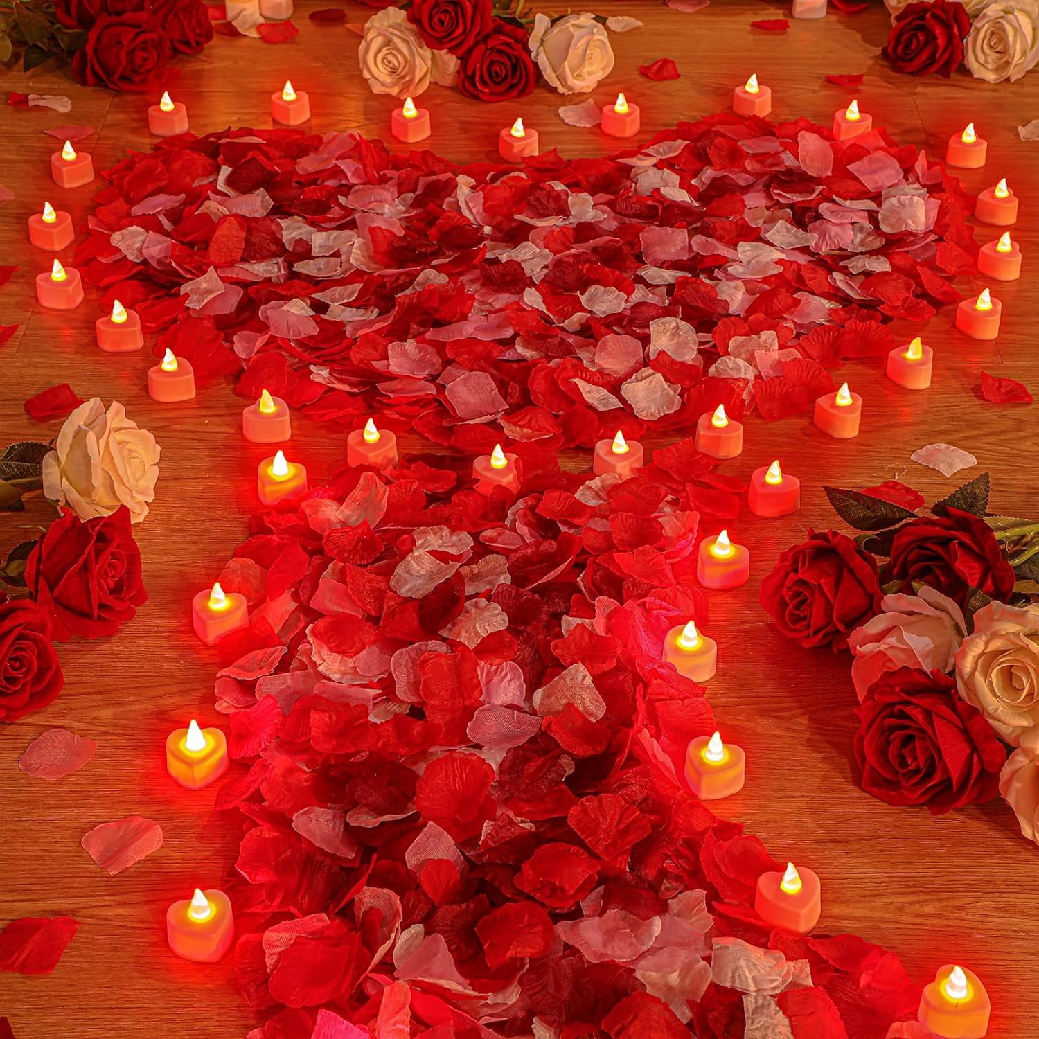 4000 Roses 4000 Pcs Artificial Rose Petals with 24 Pcs LED Tea Lights Candles ...