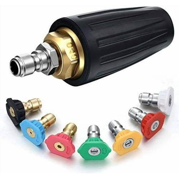 4000 Psi Pressure Washer Rotating Turbo Nozzle 4.0 Gpm Quick Connector Turbo Nozzle with 7 Pieces Spray Tips Kit Multiple Degrees (0, 15, 25, 40, 65 Degrees, Rinse1, Soap2)(Black)