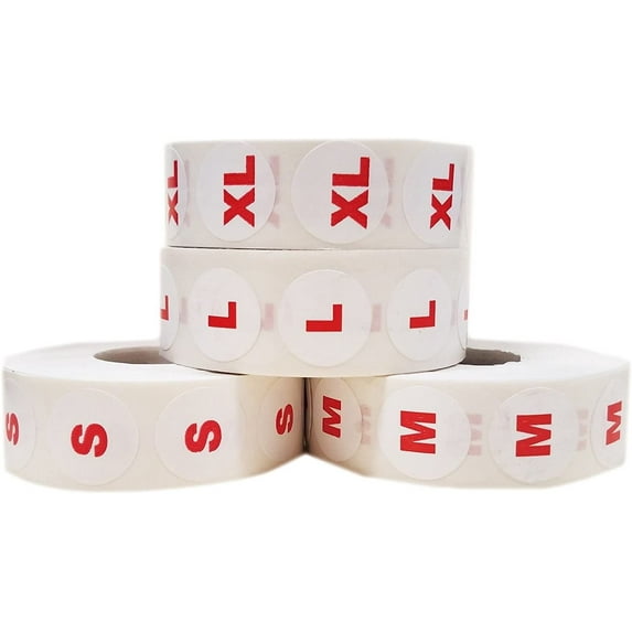 4000 Round Clothing Size Dot Sticker BUNDLE - S, M, L & XL - 1000 Per Roll