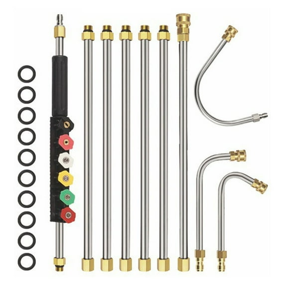 4000 Telescoping High Pressure Washer Wand Set Gutter Roof Walls Cleaning 7 Straight 3 Curved Rods 6 Nozzle Tips