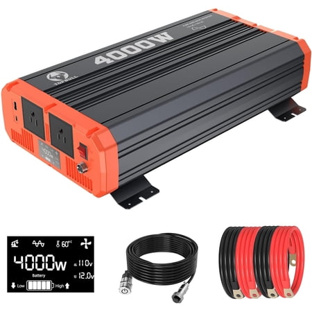 4000 Watt Pure Sine Wave Power Inverter 12V DC to 110V AC Converter for Vehicle/Home/RV/Truck Off-Grid Solar Power Inverter with USB, Type-C Port Dual AC Outlets & LCD Display Remote Control