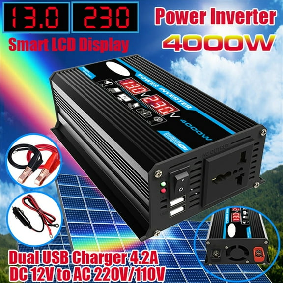4000 Watt Pure Sine Wave Power Inverter DC 12V to AC 120V Inverters with Dual USB Port