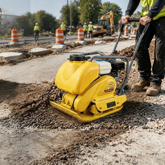 4000 lbs Impact Force Plate Compactor, 6.5HP Four Stroke Gas Powered Soil Compaction Machin with Galvanized Steel Body, 25 x 18 Inch Hand Push Compactor for Road Construction