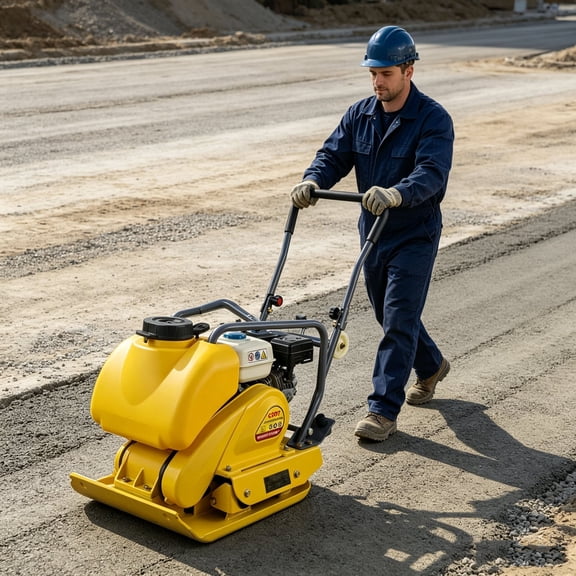 4000 lbs Impact Force Plate Compactor, 6.5HP Four Stroke Gas Powered Soil Compaction Machine with Galvanized Steel Body, 25 x 18 Inch for Road Construction