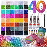 40000 Pcs Resin Jelly Rhinestones Craft Kit, 40 Colors 3mm Flatback Bulk Gems with 3 PCS B7000 Glue, Complete DIY Bedazzling Set for Nail Art, Shoes, Bags & Cups