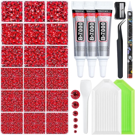 40000 Pcs Resin Jelly Rhinestones Kit, 30 Colors 3mm Flatback Rhinestones with 4 Pcs B7000 Jewelry Glue & Tools, All-in-One Bedazzling Kit for DIY Arts & Crafts Gifts