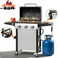 thumbnail image 1 of 30000BTU Gas Grill, 3-Burner Grills with Built-in Thermometer & Side Table, Stainless Steel BBQ Grills for Outdoor Cooking, 1 of 8