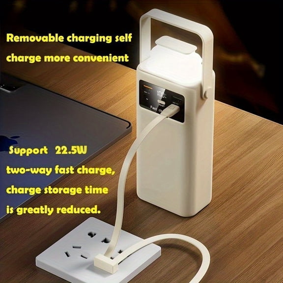 40000Mah Mobile Battery Pack Featuring 22.5W Quick Charge And Auto-Retractable Light/Sos - Intelligent Digital Screen Outdoor Power Source for Camping, Traveling, And Home Emergency Backup