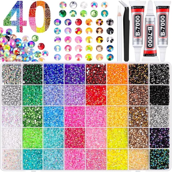 40000Pcs Resin Jelly Rhinestones for Bedazzling, Multicolor 3mm Flatback Gems for Diamond Art, Bedazzler Kit with 3Pcs Jewelry Glue for Bedazzle Thing Crafting Book Nail Art