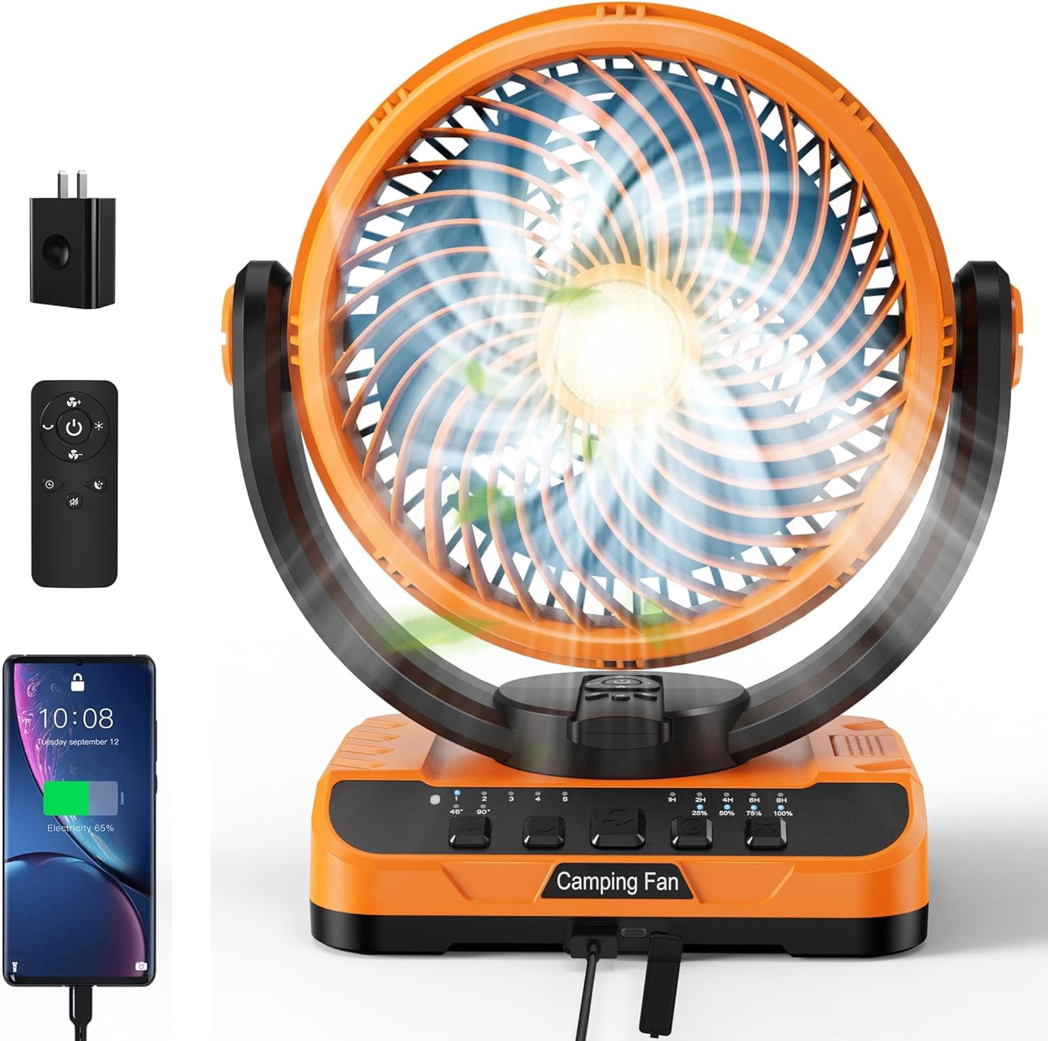 30000mAh Battery Powered Camping Fan - 135H Max Cooling, Rechargeable Battery Operated Oscillating Floor Fan with Charger, Remote & Hook, Portable for Tent Hurricane Power Outage Outdoor Patio