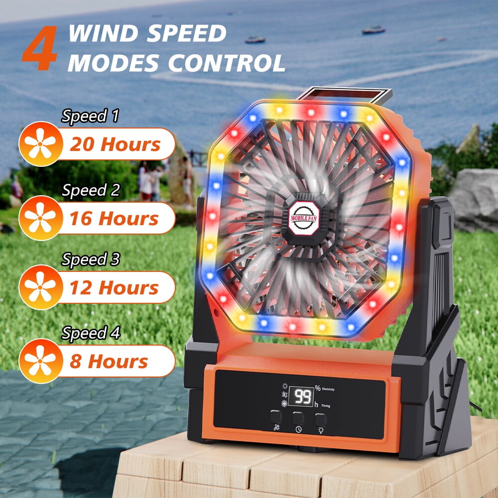 40000mAh Portable Camping Fan Battery Powered Tent Light Fan with LED Light Fan