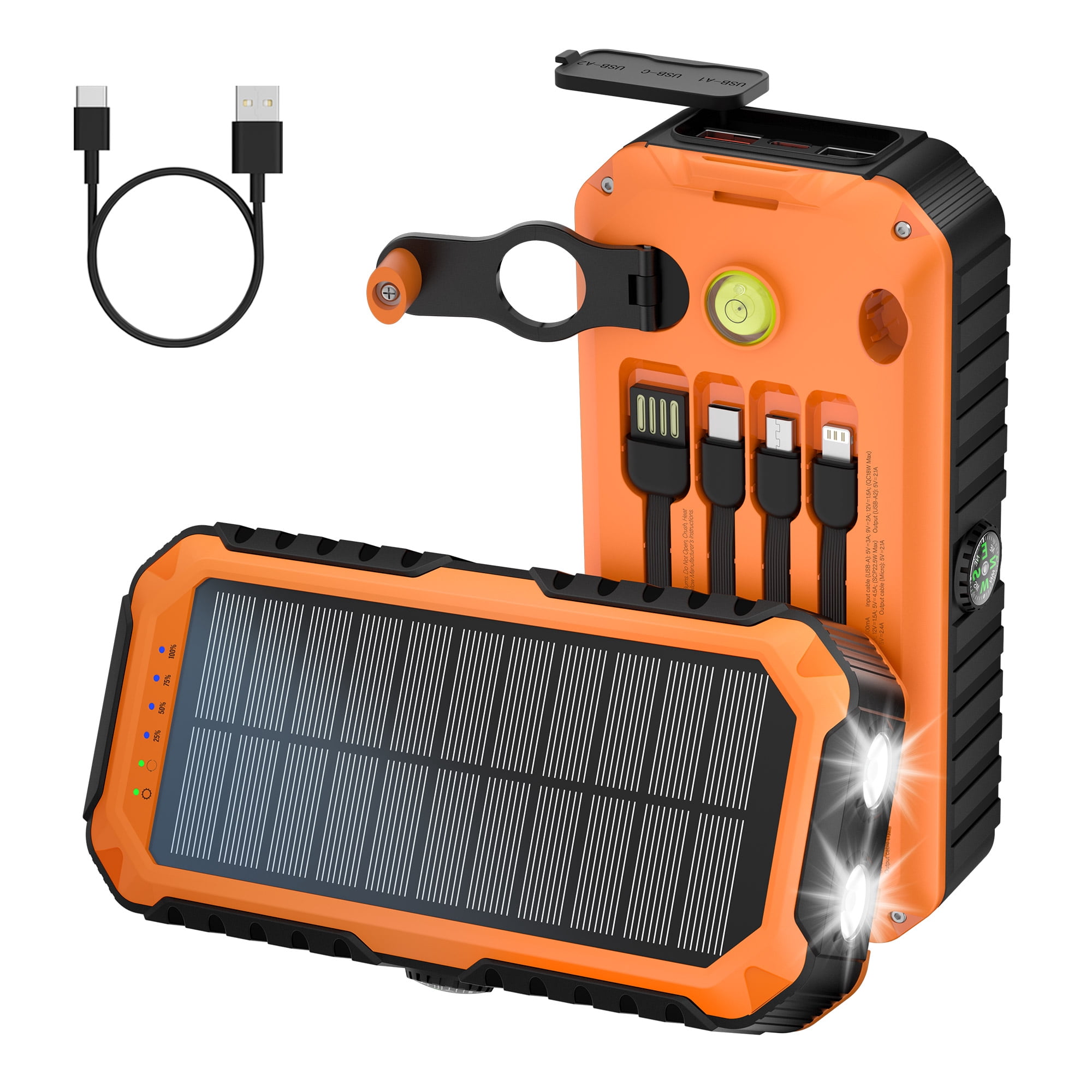 40000mAh Solar Power Bank with Hand Crank & Built-in Cables, LED ...