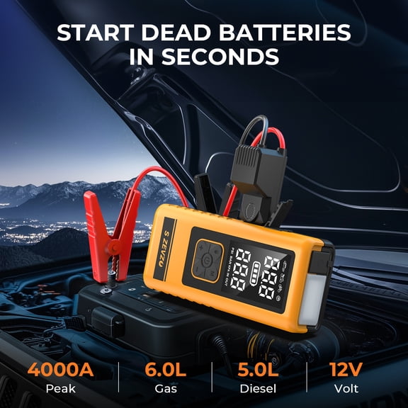 4000A Car Battery Jump Starter with Air Compressor 150PSI, Portable Power Bank 8800mAh 12V, Tire Inflator, USB Charger & LED Light for Roadside Emergency, Camping, Travel