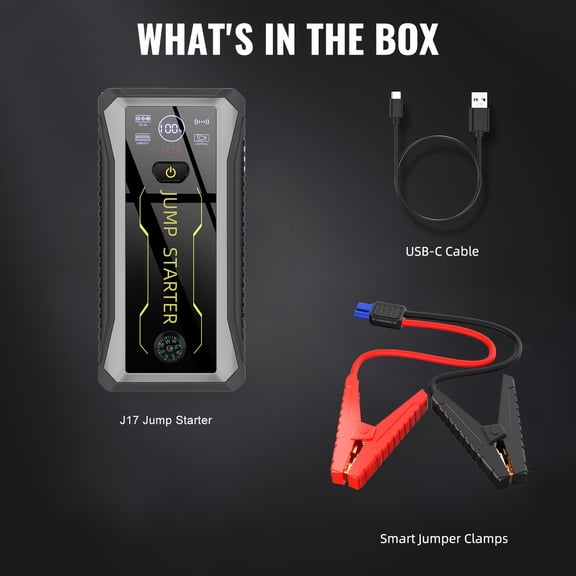 4000A Car Jump Starter - 29800mAh Battery Pack, Starts Up To 8L Gas & 7L Diesel Engines, 12V Portable Emergency Booster With LED Flashlight