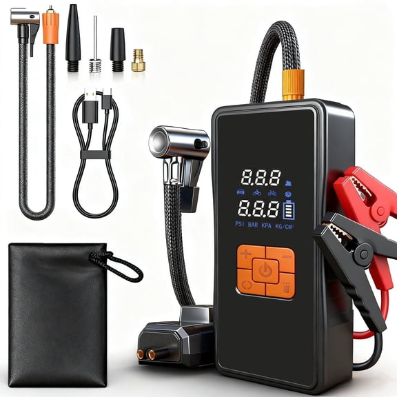 4000A Car Jump Starter with Air Compressor,Portable Battery Jumper Starter with Digital Tire Pressure Gauge,LED and SOS Emergency Lighting