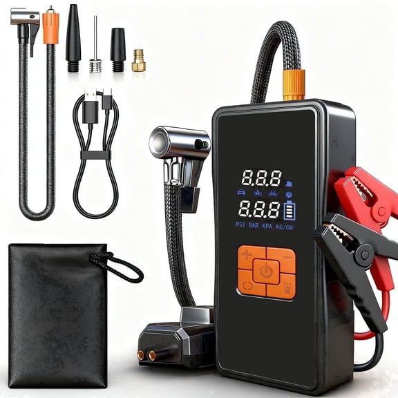 Cheyuez 4000A Portable Car Jump Starter with Air Compressor Digital Tire Pressure Gauge LED and SOS Emergency Lighting