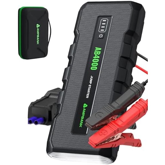 4000A Jump Starter,12V Battery Jumper Starter Portable with 18W Quick Charger, Car Jump Starter Battery Pack(10L Gas 8L Diesel Engine) with Booster,LED Light,Jumper Cables & EVA Case