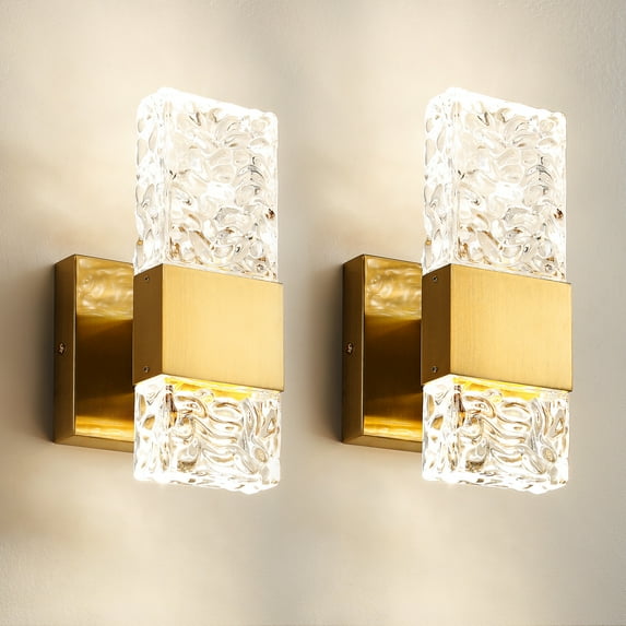 4000K LED Crystal Wall Sconces 2 Light Gold Vanity Lights 10W Modern Brushed Hardwired Lighting Fixtures for Bathroom Bedroom Living Room