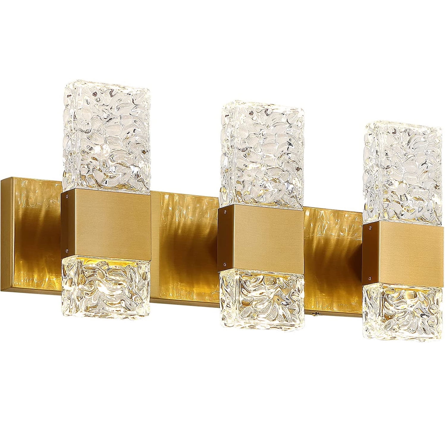 4000K LED Crystal Wall Sconces 3-Light Gold Vanity Lights 30W Modern Brushed Hardwired Lighting Fixtures for Bathroom Bedroom Living Room