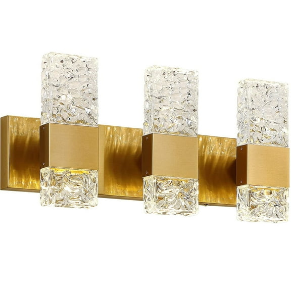 4000K LED Crystal Wall Sconces 3-Light Gold Vanity Lights 30W Modern Brushed Hardwired Lighting Fixtures for Bathroom Bedroom Living Room