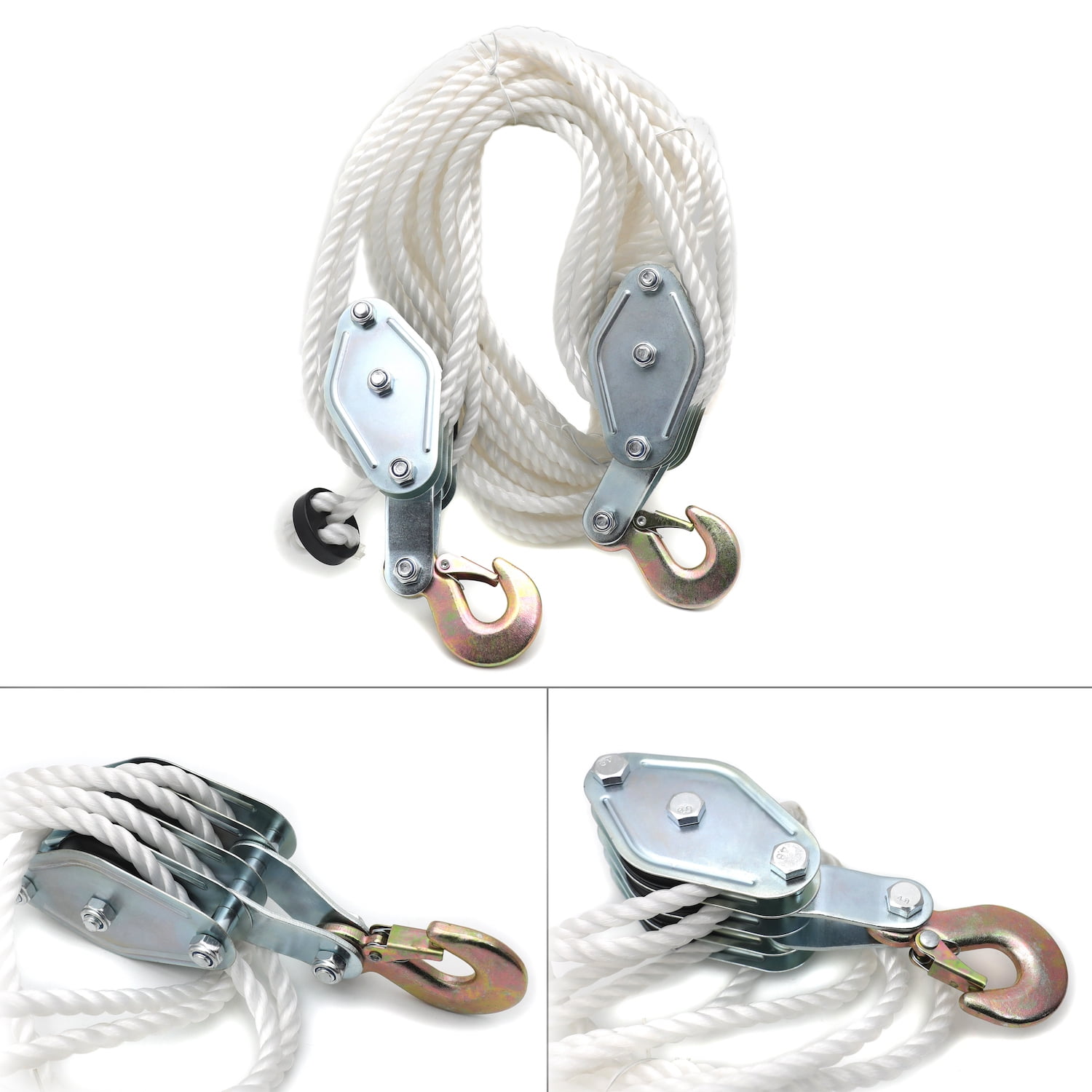 4000LB 2 Ton 65FT Poly Rope Hoist Pulley Block And Tackle Rope 71