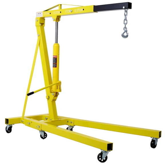 4000LBS Engine Hoist, 2T Heavy Duty Cherry Picker Shop Crane Folding Hydraulic Engine Lift Heavy Duty Steel w/ 6 Casters for Garage Workshop Warehouse