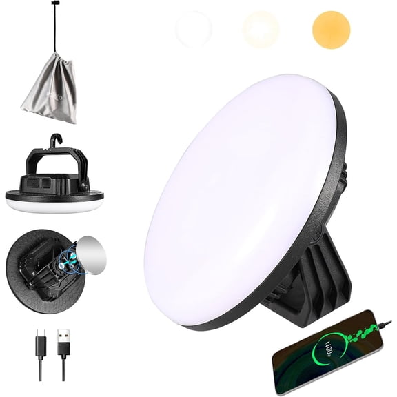 4000LM 15,000mAh LED Camping Lantern Rechargeable, 3 Lighting Modes, 180LEDs ,Portable Tent Light with Magnet, IP65 Waterproof Hanging Light for Emergencies, Power Outages ,Hurricane(Blcak)