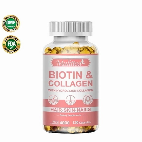 4000MCG Biotin Collagen Capsule - Types I, III, Collagen for Women & Men - Hair Growth Support Supplement - Skin, Nails Beauty Complex - 120 Count