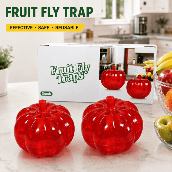 2PCS Fruit Fly Traps, Red Pumpkin-Shaped Fly Catcher, Reusable Indoor Bug Traps for Kitchen, Bedroom, Dining Room, Pantry, Countertop and Trash Areas