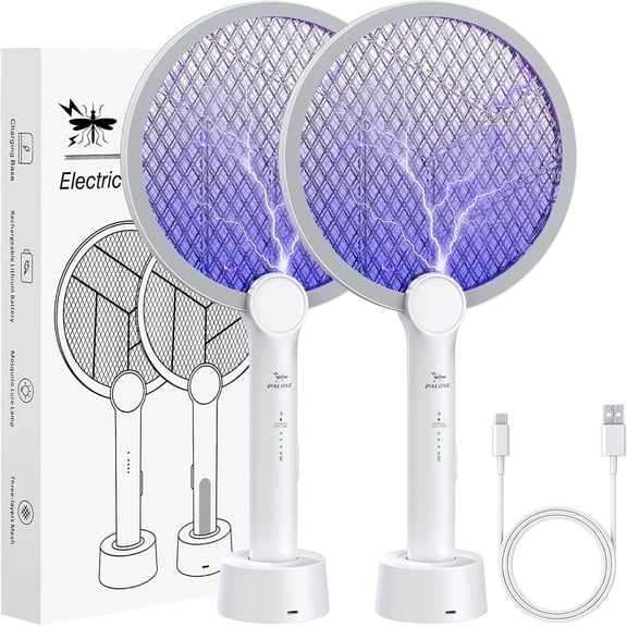 4000V Bug Zapper Racket, Electric Fly Swatter, 2 in 1 Indoor Outdoor Mosquito Killer, Effective Mosquito Fly Killer, USB-C Fly Zapper Rechargeable for Pest Insect Control (2 pack)