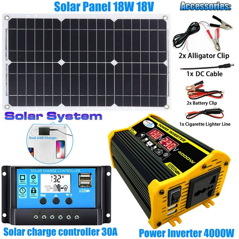4000W 220V Solar Panel Kit Complete Solar Power Generator Home Grid System,  DC12-AC220V