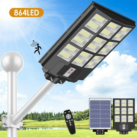 4000W/5000W Commercial Solar Street Light 99000000000LM Motion Sensor Lamp Dusk To Dawn Flood Lights PIR+Pole+Remote