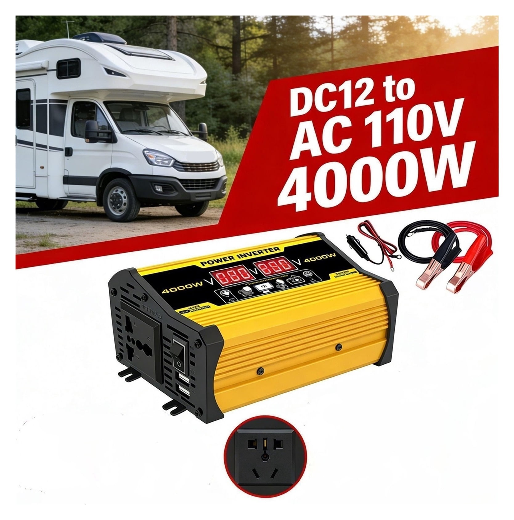 4000W/8000W Pure Sine Wave Inverter 12V/24V to 110V/220V Portable Solar Car Power Converter ,Reliable Quality