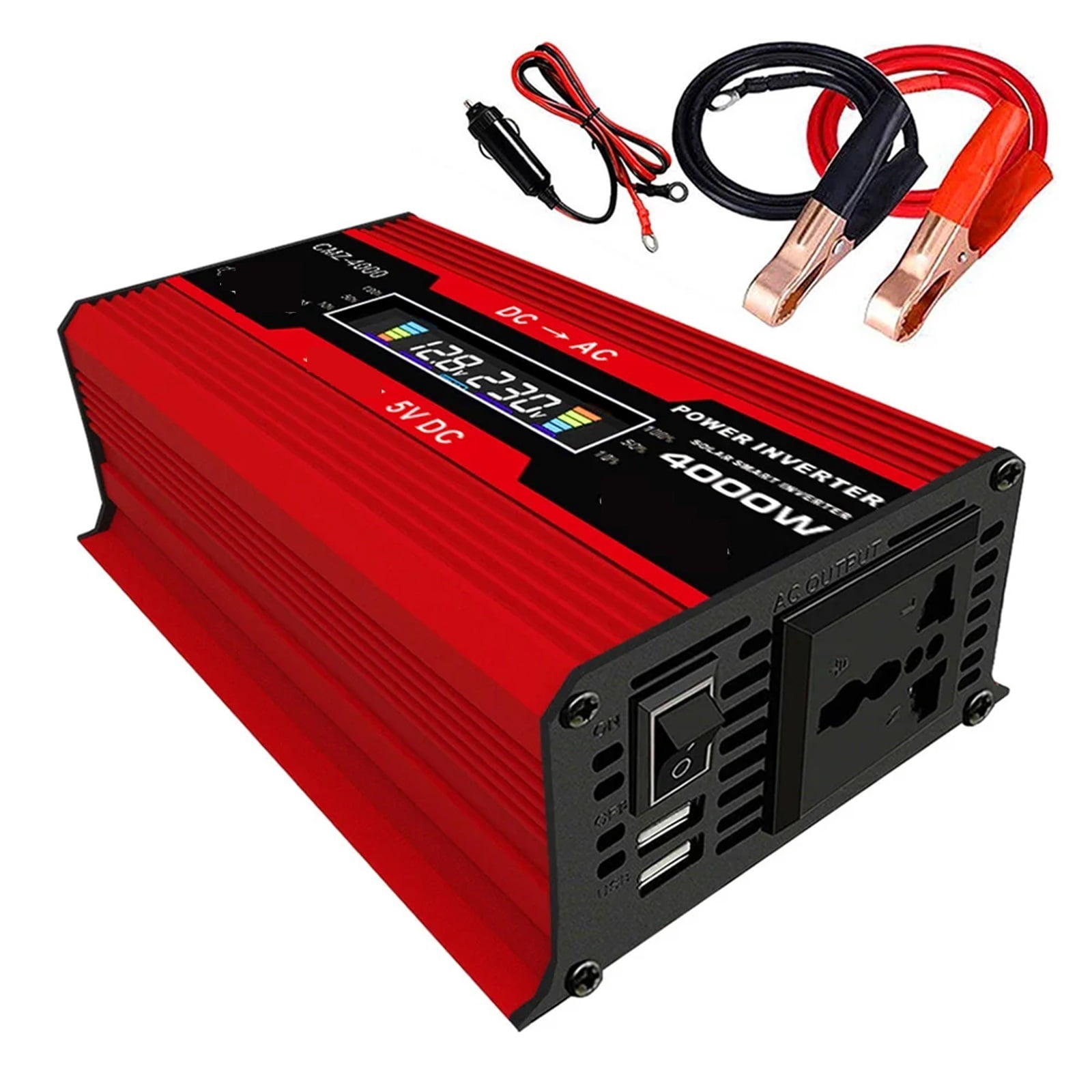 4000W Car Power Inverter 12V To 110/220 LCD Display Car Adapter Modified Sine Wave