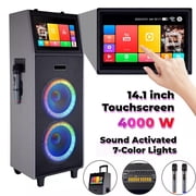 4000W Dual 10" Woofers 14.1 Touchsreen Karaoke Machine Portable Bluetooth Speaker 2 Wireless Mic